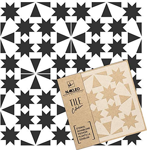 NAKLEO Fliesen Schablone zum Malen 20x20 cm, Comino Spanische Maurische Blume Marokkanisch, Kunststoff Wiederverwendbare Bodenschablone DIY, Holz Möbel Wand Dekoration - Terrakotta