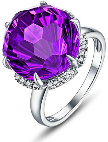 Beglie 18 Karat Damen Ringe 6 Claw Natürlicher Amethyst Eheringe 10Ct 750 Gold Echtschmuck Trauringe Rotgold Weißgold Silber Größe 53 (16.9)