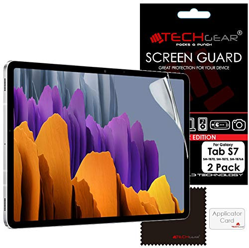 TECHGEAR 2 Pack Protection d'Écran pour Galaxy Tab S7 11,0 pouces (SM-T870 / SM-T875), Film de Protection Écran Ultra Clair avec Chiffon et Carte d'Application Compatible avec Samsung Galaxy Tab S7
