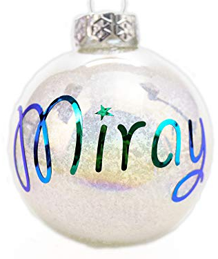Weihnachtskugel mit Namen personalisiert | Kunstschnee und Regenbogen - Schimmer 6cm | Christbaumkugel für den Weihnachtsbaum | tolles Geschenk | Schrift und Schriftfolie - farbe wählbar