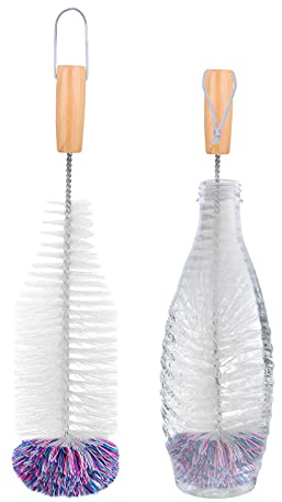 Kriogor Brosse à Bouteilles pour Bouteilles en Verre Nettoyeur de Bouteilles Longues de Qualité Supérieure avec Tête en Laine, Brosse de Nettoyage avec Poignée Longue pour Bouteilles