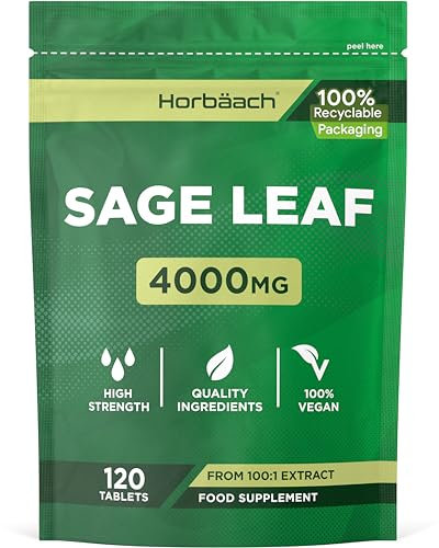 Sage Tablets for During Menopause 4000mg | High Strength Supplement | 120 Vegan Tablets | by Horbaach