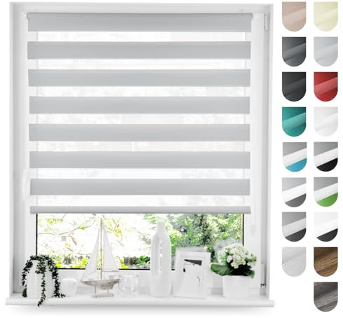 Tom'Shop Doppelrollo Klemmfix ohne Bohren Grau 60cm x 220cm | Duo Rollo mit Klemmträger Fensterrollo Seitenzugrollo für Lichtschutz Sichtschutz Sonnenschutz leichte Montage
