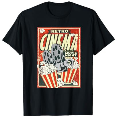 Retro Kino Poster Plakat Popcorn Kamera Film T-Shirt