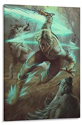 haocaitou Ciri Fantasy-Poster, Motiv: Frauen und Wolf, dekoratives Gemälde, Leinwand, Wandkunst, Wohnzimmer, Poster, Schlafzimmer, Gemälde, 30 x 45 cm