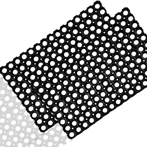 JKZ RUG AND DOORMATS Pack of 2 Door Mat Outdoor Heavy Duty Rubber Ring Holo Mat Safety Mats Non Slip Home & Garden Outside Front door Mat (40 x 60 cm)