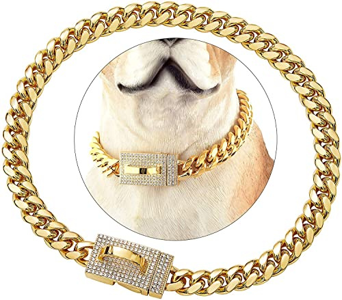 Dopetie Goldkette Hundehalsband mit glitzernden Zirkonen, Metall, kubanische Glieder für mittelgroße und große Hunde, Haustiere, robust, kaufest, 55,9 cm