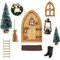 GALER 1:12 Wichteltür Weihnachten Set Miniatur Wichtel Set Wichtel Tür Nissedor mit Zubehör Stiefel Laterne Weihnachtsbaum Dekokranz Holzleiter Wichtelbesen Verzierungen für Weihnachten (10 Stück)