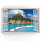 Estika - Leinwand Bilder Fensterblick - Meer, Palme, Berge - 120x80 cm - 1 teilige Wandbilder, Bild auf Leinwand, Modern Deko für wohnzimmer schlafzimmer - Natur Landschafts bilder - 5970A_1B