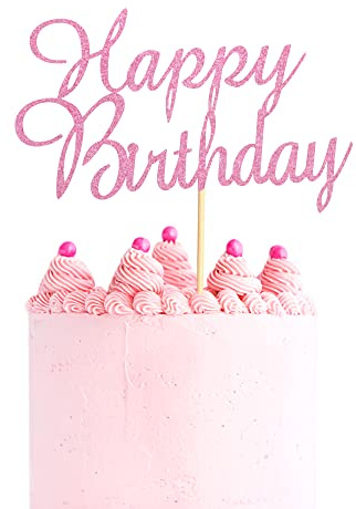 Arthsdite Happy Birthday Cake Topper, Happy Birthday Cake Picks, Birthday Party Decoration Supplies for Kids or Adults - Pink Glitter