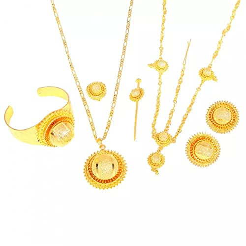 Aveanit Damen- und Herrenaccessoires Äthiopisches Goldfarbe-Schmuck-Set - Afrikanischer Hochzeits- und Brautschmuck für Frauen - Vatertag, Muttertag, Weihnachten, Geburtstage