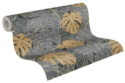 A.S. Création Living Walls House of Turnowsky 389051 Palm Wallpaper Black Gold Jungle Wallpaper 10.05 m x 0.53 m Made in Germany