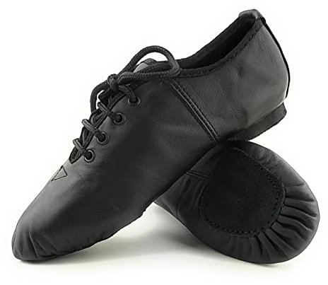 ISMUN Jazz Shoes Real Leather Black Jazz Shoes Size 4 UK for Girls and Women, Split Sole for Modern Stage