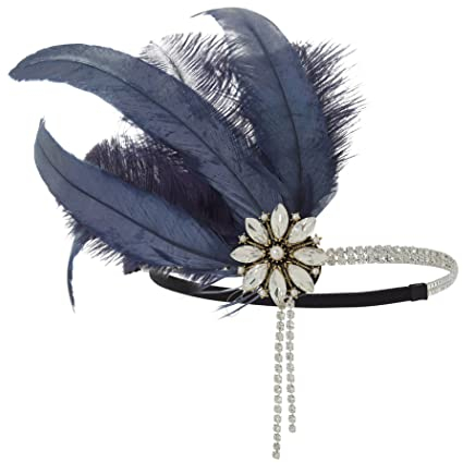 IYOU 1920er Jahre Feder Flapper Kopfschmuck Blau Kristall Gatsby Stirnband Abschlussball Hochzeit Haarschmuck für Damen