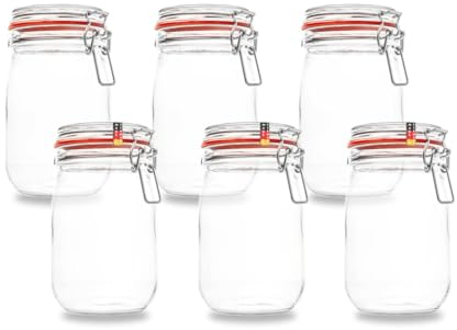 BAUER Flaschenbauer - 6-teiliges Set Drahtbügel-Vorratsgläser 1140, geeignet als Einmach- und Fermentierglas, zur Aufbewahrung, zum Befüllen, leere Gläser mit Drahtbügel - Made in Germany