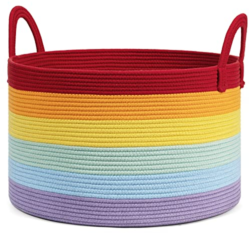 Goodpick Aufbewahrungskorb, Wäschekorb, Korb Geflochten Baby Spielzeug Korb Kinderzimmer Aufbewahrungsboxen Stoff Wäschekorb Groß Badezimmer Organizer, 51x32cm, Regenbogen