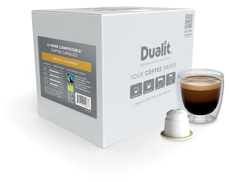 Nespresso® Compatible* Organic Colombian Home Compostable Coffee Capsules by Dualit | 50 Servings - 5 X 10 Pk of Eco Friendly Single Origin Coffee Pods - 100% Home Compostable Capsules Pods