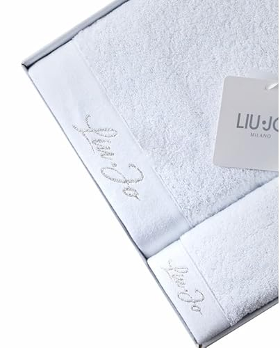 Russo Tessuti Set Bagno Teli Spugna 100% Cotone 1+1 Viso Ospite Liu Jo LiuJo Lurex Logo Ricamo-Bianco