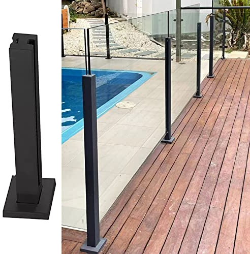Poste central de para balaustrada de vidrio de 65cm, poste de barandilla de vidrio de acero inoxidable 304 negro para chalés, balcones, escaleras, terrazas y patios (que no permite añadir barandillas)