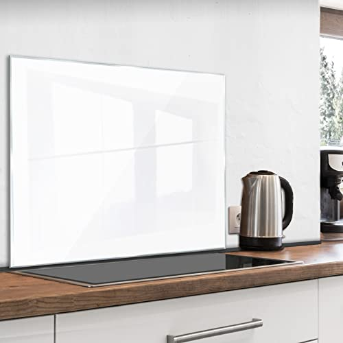 murando Spritzschutz Glas für Küche 80x60 cm Küchenrückwand Küchenspritzschutz Fliesenschutz Glasbild Dekoglas Küchenspiegel Glasrückwand Weiss f-A-10148-aq-b