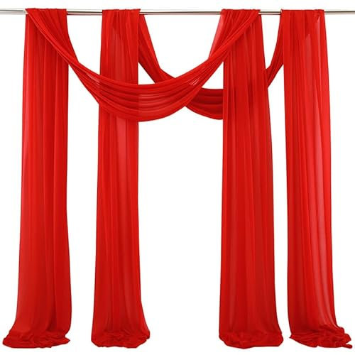 PTNKUIIY Hochzeitsbogen Vorhang, 2 Stück Drapierstoff Tüllstoff Tüll Foto Hintergrund Hochzeit Vorhang Deko Querbehang Traubogen Vorhang Hochzeitsdekoration Brautparty,Urlaub Party -75 * 300cm,Rot #1