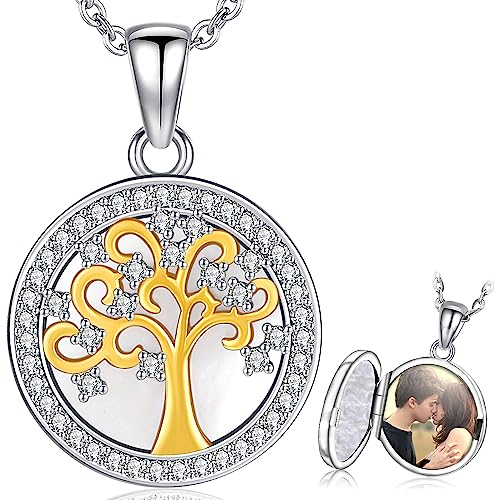 Aniu Medaillon Zum öffnen für Bilder, Baum des Lebens Amulett Zum öffnen für Bilder Sterling Silber 925, Lebensbaum Foto Medaillon Halskette, Foto Medaillon Kette mit Bild für Damen Mädchen