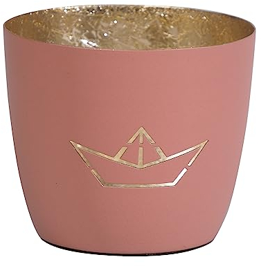 Seaside No.64 - Maritime Windlichter Baltic aus Metall mit ausgestanzten Motiven - Verschiedene Farbkombinationen für Teelichter & Stumpenkerzen in Haus und Garten (Segelschiff - Coral, Gold)