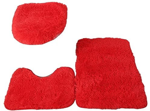 rongweiwang 3 teiliges exquisites Handwerkskunst und rutschfestes Badezimmerteppich Set für stilvolle Touch PU Teppiche, Matten Set, WC Abdeckung, hergestellt aus PU, Rot