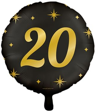PD-Party - Folienballon für 20. Geburtstag - Deko Geburtstag - Jubiläum Dekoration - Schwarz Gold Deko - Party Deko - 20. Geburtstag Männer & Frauen - Luftballons Geburtstag - 1 Stück