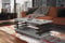 DC-3 Couchtisch Beton/Schwarz Hochglanz 120x60cm mit Ablage modern stabil vielseitig Wohnzimmertisch Beistelltisch Sofatisch Zeitloses Design platzsparend robust Wohnzimmer mit Rollen