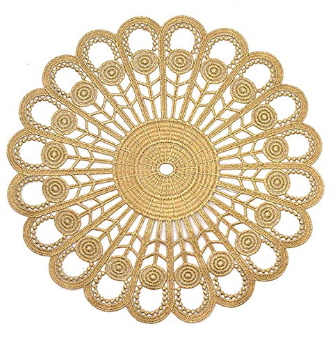 4 Stück Runde Bestickte Tischmatte,26-28cm Gold Spitze Runde Tischmatte Spitzendeckchen Häkeldeckchen Blume bestickte Tischmatte,Vintage-Tassenmatte, Vasenmatte für Heimdekoration Küche,Party,Hochzeit