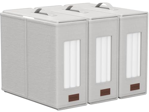 Mowend 3 Pack Bed Sheet Organizers for Bedding Duvet Cover, Foldable Under Bed Storage Boxes for King & Queen Size with Zipper & Clear Window, Support 5KG