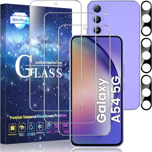 3 Stück Panzer Schutz Glas für Samsung Galaxy A54 5G Schutzglas Displayschutz und Kameraschutz, 9H Härte Kratzfest Gehärtetes Glas Anti-Öl HD Klar 2.5D Runde Kante