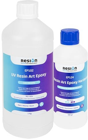 Epoxidharz Mit Härter für Resin Art | 2:1 Verhältnis, Niedrige Viskosität | Transparent, 1,5kg | Kunstharz, Glasklar, Lösungsmittelfrei, Geruchlos, Anfänger-Set