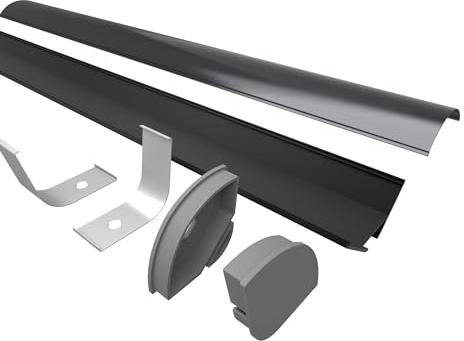 Tivendis Led Alu Profil 2 m ER20 Komplett Set für Strip/Streifen bis 20 mm breit | Abdeckung schwarz, Endkappen, Befestigungclips | L-Form Winkel Ecke Winkelprofil Eckprofil eloxiert