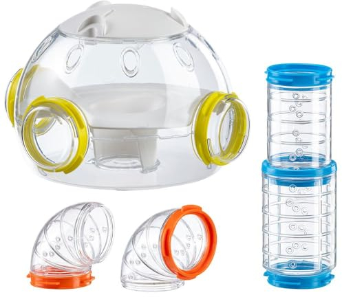 Ferplast Röhren Hamster-Set, Zubehör für Hamsterkäfig, insgesamt 4 Teile, inklusive Gehäusemodul, Hamster Tunnel Rohr mit Belüftungslöchern, Kurven und Beschlägen, KIT LAB, Hamster Spielzeug