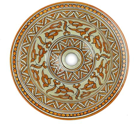 ARTIGIANATO VULCANO Handbemaltes marokkanisches Waschbecken aus Keramik, Durchmesser 35 cm x Höhe 15 cm, für Bad, Terrasse und Garten
