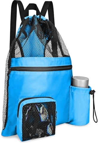 Sarsumir Sac Piscine à Cordon - Séparation Humide et Sèche, Sac à Dos pour Natation, Gym, Plage, Sport - Adultes, Hommes, Femmes - Bleu