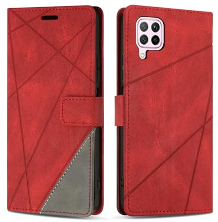 SONWO Handyhülle für Huawei P40 Lite Hülle, Premium PU Leder Handyhülle Wallet Silikon Schutzhülle Klapphülle für Huawei P40 Lite, Rot
