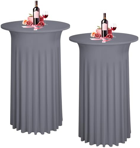 2er-Set Grau Stehtisch Hussen Stretch Stehtisch Tischdecke mit Rock, 80x110cm Runder Cocktail-Tischrock, Bistrotisch-Bartisch-Abdeckung für Bar, Party, Hochzeit, Banketttisch,Geburtstag