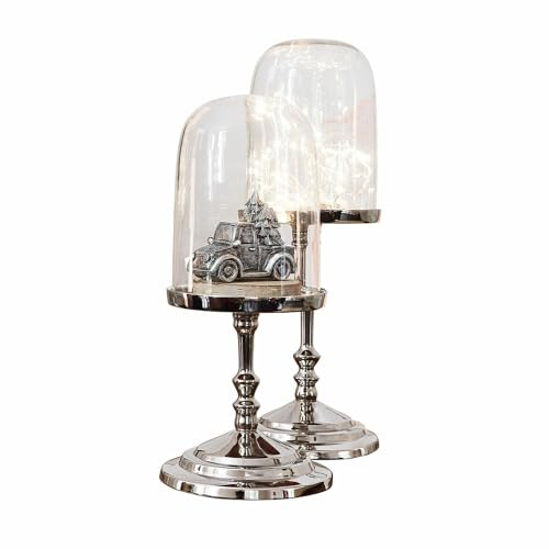 Loberon Lot de 2 Cloches en Verre Kalvin, argenté
