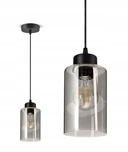 Hangelampe Deckenleuchte| Schwarz | 1-flammig | Lampe 1 x E27 | 230V | Retro Design | 535 Chrome Glas Wohnzimmerlampe