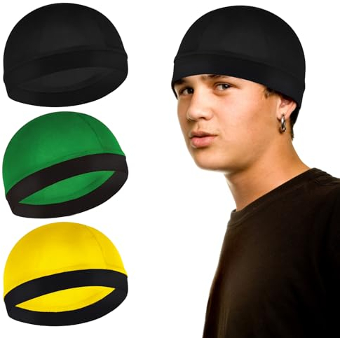 Sibba 3 Stück Unisex Satin Silky Wave Caps 360 540 720 Wave Elastic Band Silky Durag Headwear Strümpfe Perücke Beanie Cap Weich Atmungsaktiv Skullies Beanies Cap für Schlafen Dusche