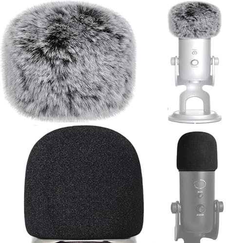 2 Stück VIZEMO Mikrofon-Windschutz aus Schaumstoff mit pelzigem Windschutzscheiben-Muff, Pop-Filter für Blue Yeti, Blue Yeti Pro USB-Mikrofon