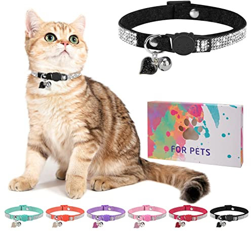 DILLYBUD Strass-Katzenhalsband mit Glöckchen, Diamant-Katzenhalsband mit Sicherheitsschnalle, Schnellverschluss, für Mädchen, Jungen, kleine Kätzchen, Haustiere, Welpen, niedlich, weich, weiblich,