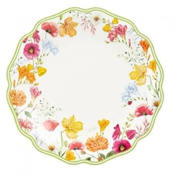 Zeus Party Piatti in Carta La Primavera 27 cm Bianco e Verde con Fiori Colorati