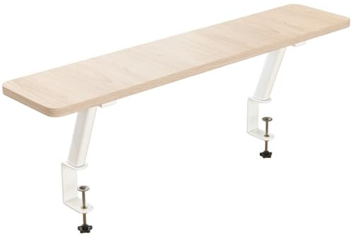 Clamp on Desk Shelf, Clamp on Shelf Stand for Monitor, Clamp-on Desk Mount Monitor Riser Computer Stands, C-Clamp Design with Rubber Pad, Clamp on Base, Spacious Storage Space(Wood,90x20cm)