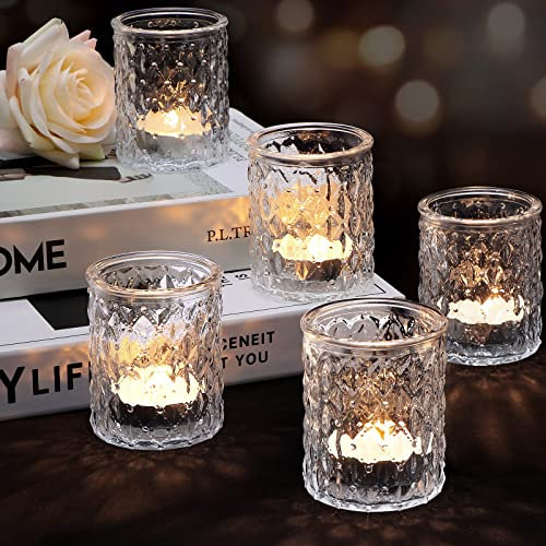 Azuritek 12pcs Votive Candle Holders, Clear Glass Tealight Candles Holder for Living Room Wedding Decor, Candles Holders Gifts for Women
