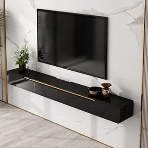 FPIGSHS Solid Wood Floating Tv unit Wall-mounted TV Cabinet Console, Floating Tv stand With 2 Drawer,wall Mounted Media Entertainment Center Wall Tv Unit,Multimedia Storage Shelves (BLACK, 160CM)