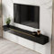 FPIGSHS Solid Wood Floating Tv unit Wall-mounted TV Cabinet Console, Floating Tv stand With 2 Drawer,wall Mounted Media Entertainment Center Wall Tv Unit,Multimedia Storage Shelves (BLACK, 160CM)